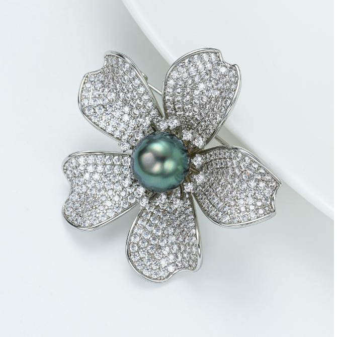 【可乐优选】9-10mm合金大溪地珍珠胸针