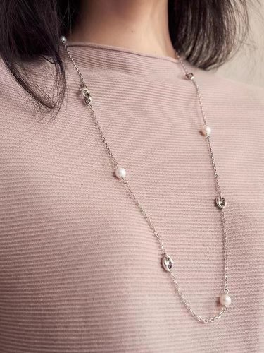 设计师款猪鼻子珍珠s925纯银项链 约7-8mm  X127