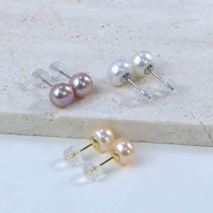 【可乐优选】吉祥三宝925银7-8mm三色极光无核珍珠耳钉