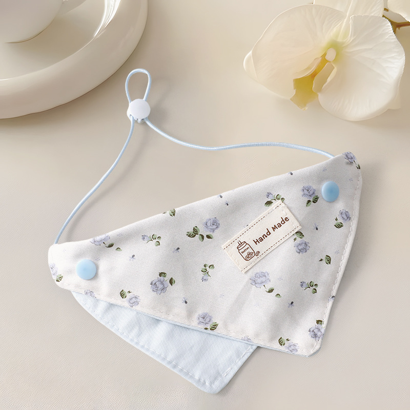 狗狗口水巾宠物小狗围兜围脖装饰约克夏泰迪蓝碎花口水兜简约装扮