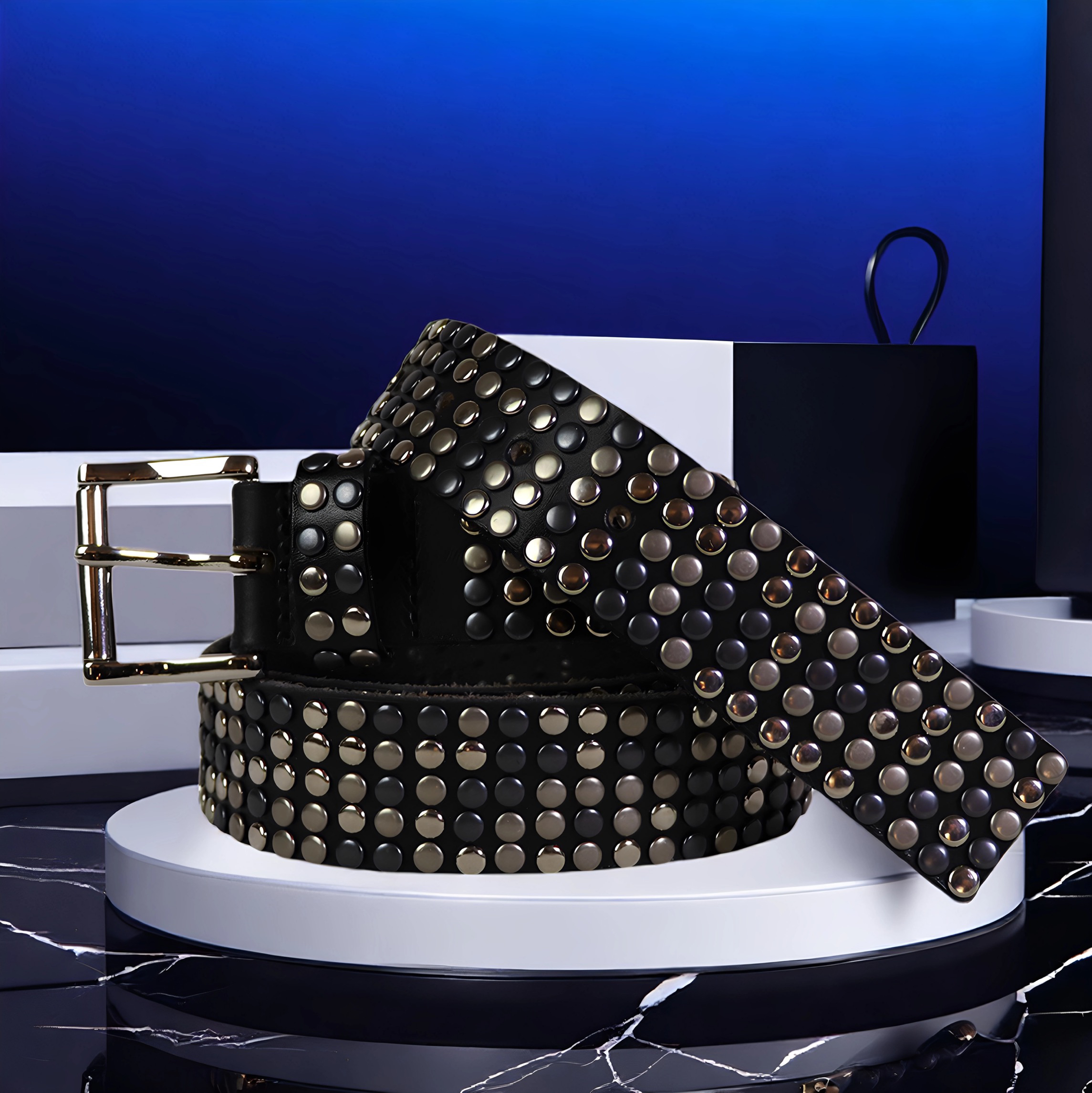 Studded 真皮复古腰带男头层牛皮铆钉皮带女款时尚潮流裤带百搭