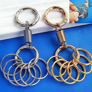 结实耐用弹簧双圈钥匙扣男女挂腰款钥匙圈多环钥匙链快拆子母扣