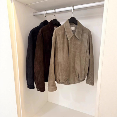早春新款2026拉链翻领麂皮皮衣夹克女复古纯色宽松休闲上衣