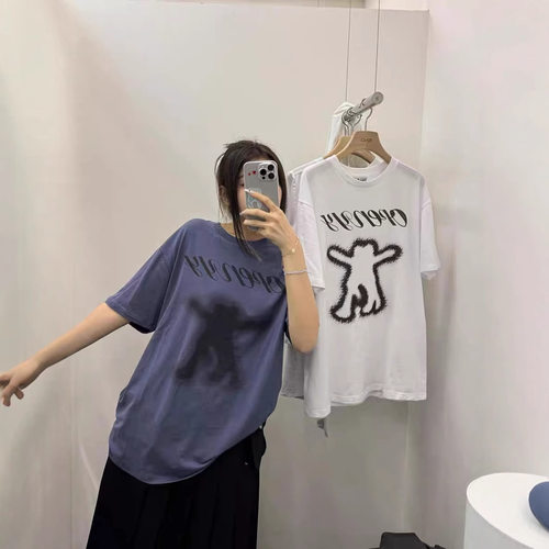 大热～韩小众潮牌OP#N YY可爱双人舞涂鸦印花短袖百搭宽松T恤上衣