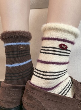 穿不腻的条纹袜～欧货复古貂绒拼接羊毛袜子女ins洋气百搭中筒袜