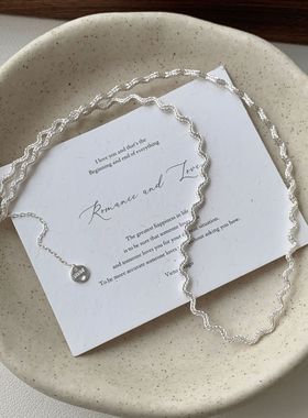 925纯银不规则波浪纹理项链女复古韩国简约小众设计高级感锁骨链