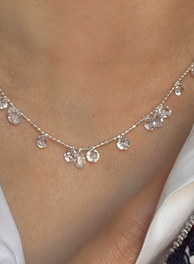 925银水滴圆形闪锆项链女简约时尚小众设计精致气质锁骨链