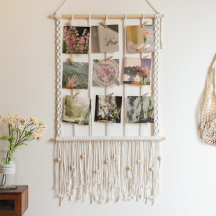 照片墙ins手工编织挂毯相片展示挂饰幼儿园环创装 饰北欧绳编壁挂