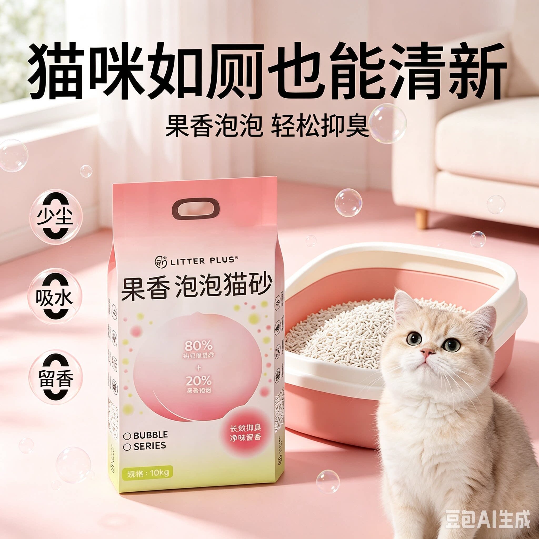 LITTER PLUS果香泡泡豆腐猫砂奶香味新款正品除臭无尘清香2KG10KG