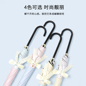 日系蝴蝶结长柄直杆自动雨伞加大加固黑胶防晒防紫外线双人雨伞女