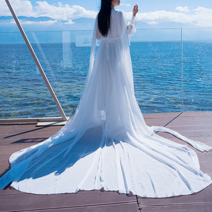 丽江洱海旅游度假超仙时尚拍照真丝连衣裙三亚海边沙漠拖地超长裙