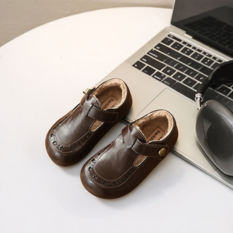 儿童加绒皮鞋真皮女童保暖棉鞋