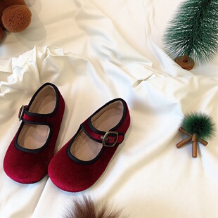 女童公主鞋子2025秋季新款儿童洋气丝绒面软底单鞋宝宝浅口奶奶鞋