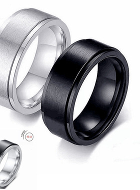 欧美爆款可转动钛钢男士戒指时尚