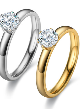 镶锆石钛钢戒指男女气质百搭情侣