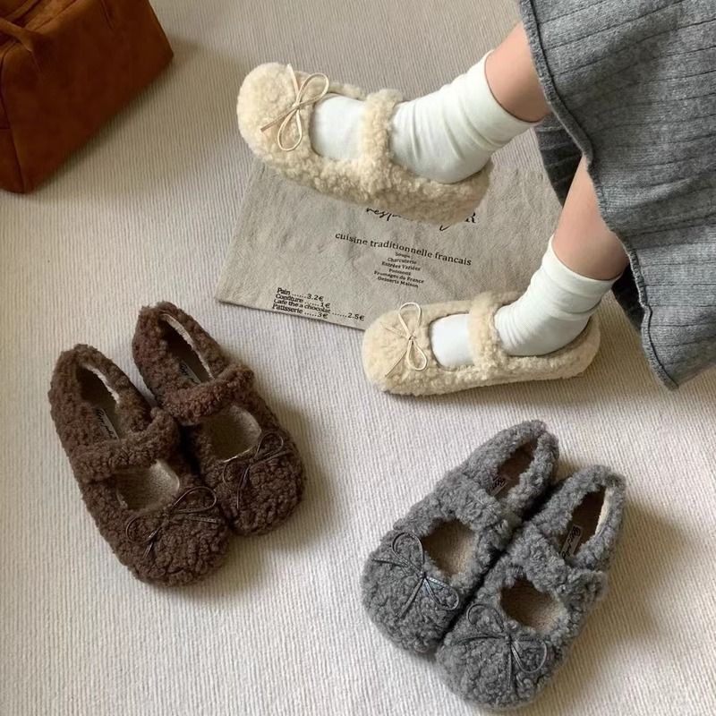 甜美温柔白色玛丽珍毛毛鞋平底女鞋子秋夏外穿保暖加绒棉鞋单鞋女