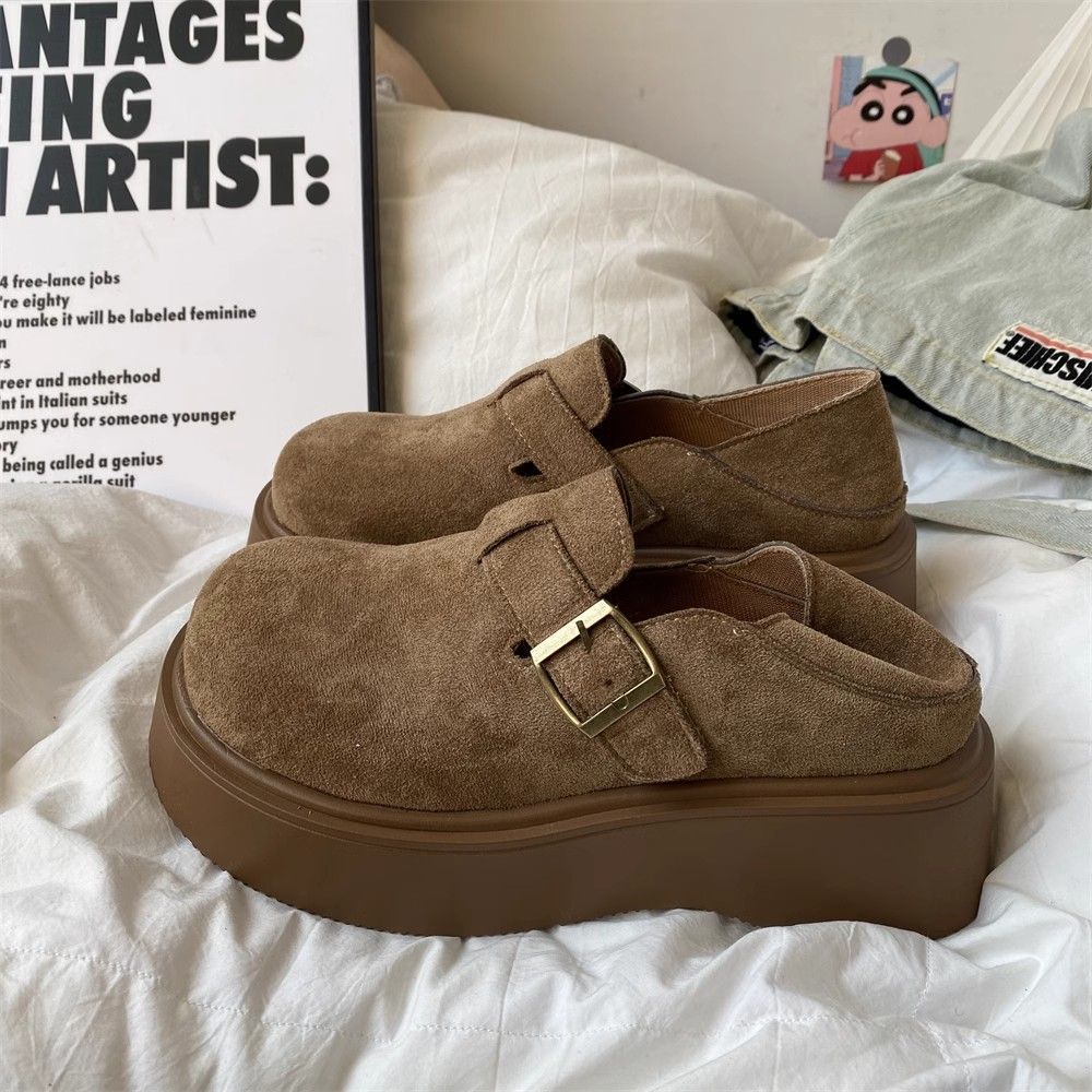 厚底增高勃肯鞋女2025春季新款懒人一脚蹬复古两穿单鞋休闲乐福鞋