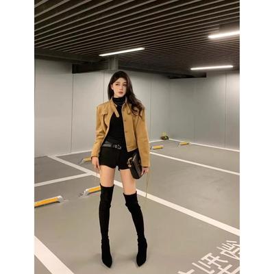 过膝高跟长靴子女2025新款秋冬绒面尖头增高小个子高筒细跟长筒靴