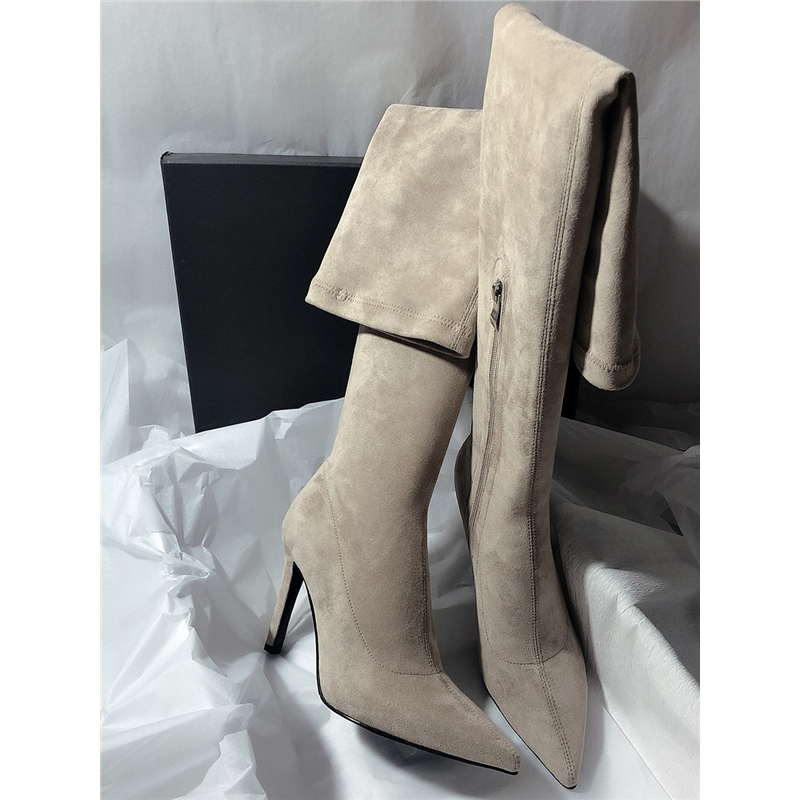 法式尖头超高跟过膝靴2025年冬季大码真皮细跟侧拉链简约风长靴女