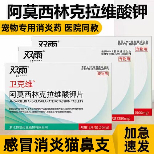 宠物阿莫西林克拉维酸钾片速狗猫咪鼻支感冒打喷嚏流鼻涕诺消炎药