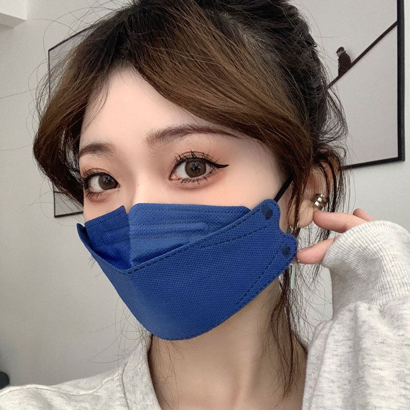 一次性深蓝色莫兰迪口罩女高颜值渐变色鱼嘴柳叶型韩版防护口耳罩