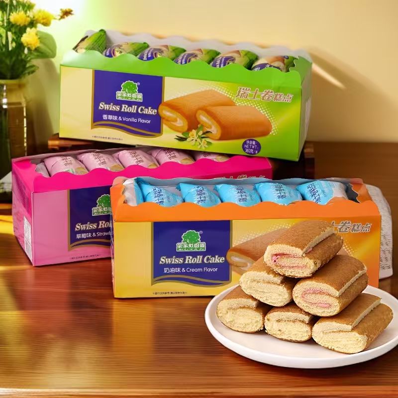 菓子町园道夹心蛋糕瑞士卷360g奶油草莓味早餐面包代餐糕点小零食