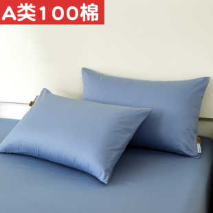 A类简约全棉枕套纯棉一对装 纯色长绒棉高端家用单人枕头套48x74cm