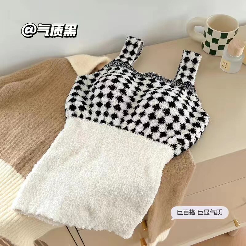 플러시 내부와 두꺼운 벨벳 및 가슴 패드 올인원 열 속옷베이스 레이어가있는 여성용 가을 겨울 램스 울 열 조끼
