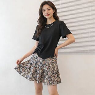 流行紫色短袖 新款 韩版 女装 t恤夏胖妹妹洋气宽松减龄圆领上衣 大码