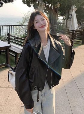 港风复古黑色皮衣外套女早秋2025新款高级感超好看短款pu机车夹克