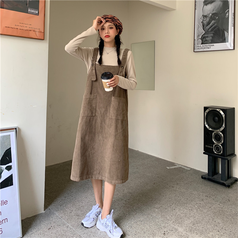 Real price shooting autumn new Korean version chic slim fit solid color backing T + medium length two piece strap Skirt Set