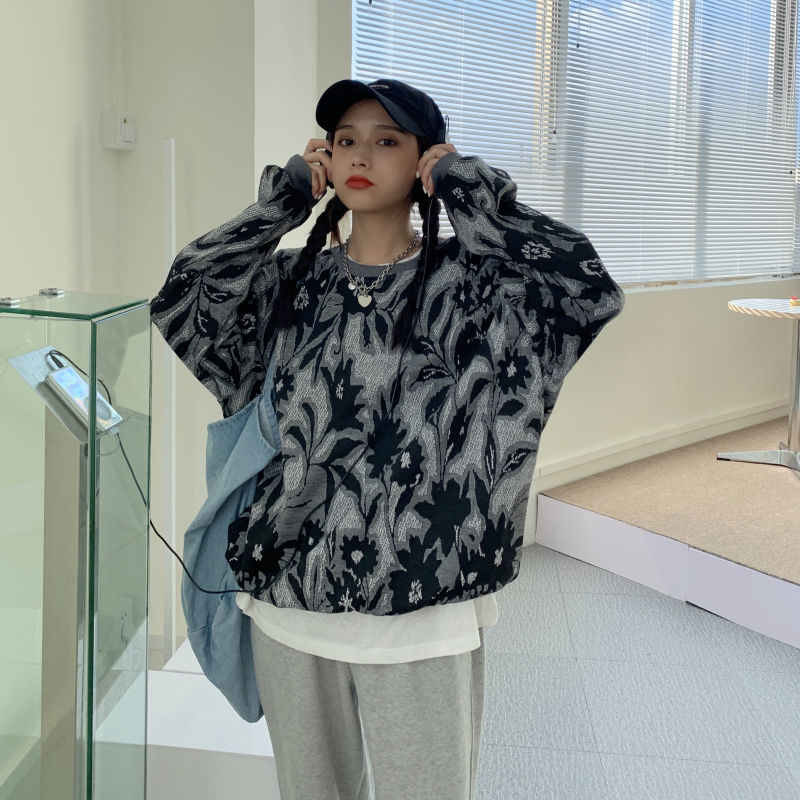 Real price real shot Korean round neck design and color ins loose lazy versatile Pullover