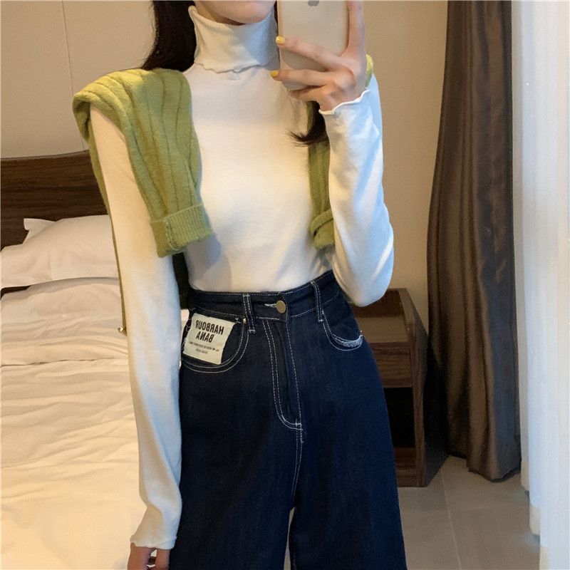 Real price shooting autumn and winter new Korean version of versatile high collar wave edge bottoming sweater female 2388#