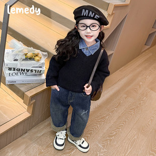 休闲牛仔裤 女宝宝冬季 子羊驼绒儿童棉裤 韩国Lemedy女童加绒加厚裤