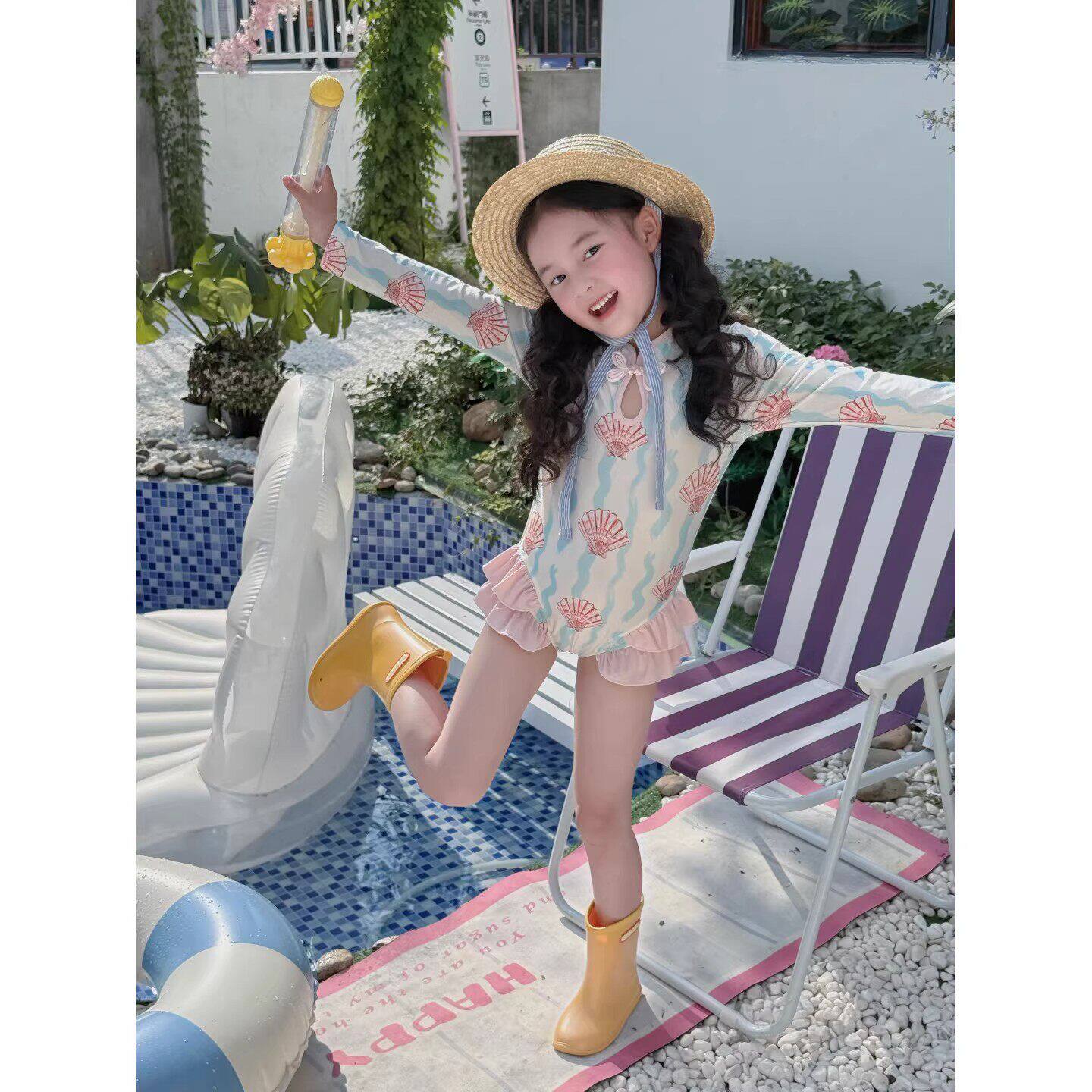法国Uamtor女童绝美游泳衣长袖防晒夏季美人鱼长袖连身泳装女宝宝