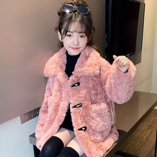 法国Uamtor女童羊羔绒外套秋冬装2025新款加绒皮毛一体冬季毛毛衣