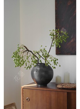 黑色侘寂风美式复古陶瓷罐花瓶手工花器禅意中古摆件可放水不渗水
