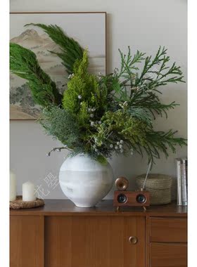 花曌 新鲜的松枝花瓶插花天竺少女侧柏雪花松枝龙柏松真的松树枝