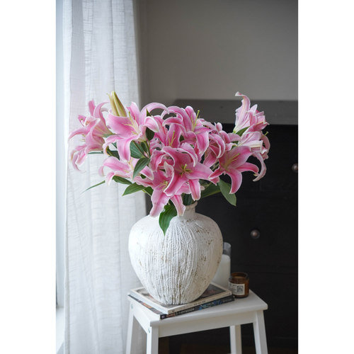 粉百合花瓶插花鲜花水养