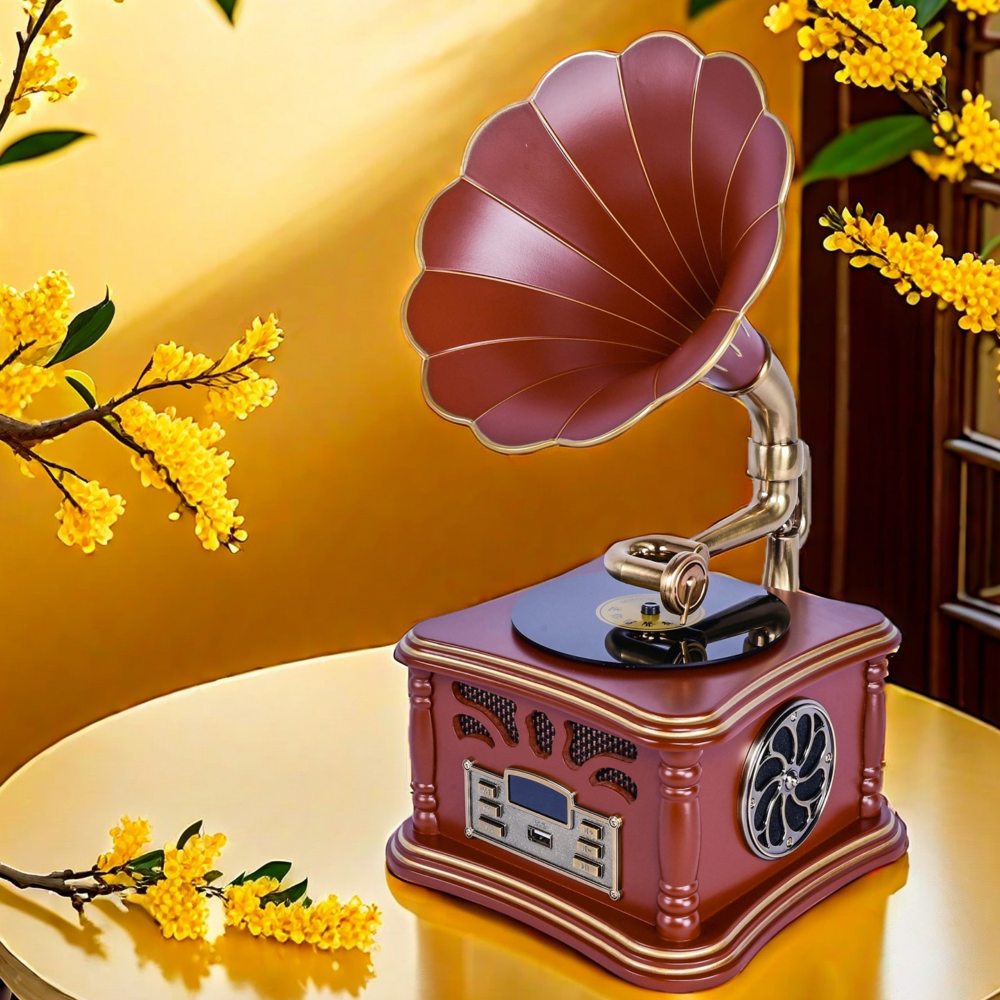 复古迷你留声机大喇叭蓝牙小音响仿古音箱多功能送礼品摆件901