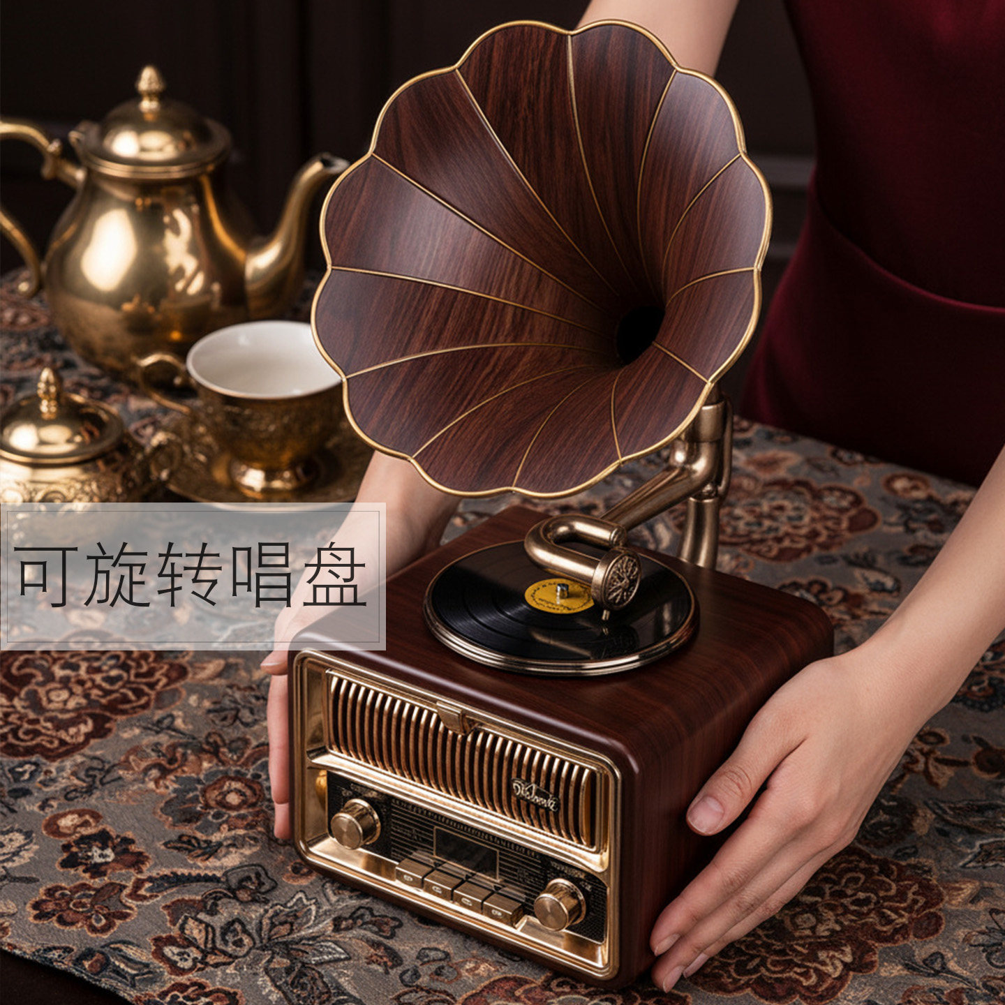 复古迷你留声机大喇叭蓝牙小音响仿古音箱多功能送礼品摆件908