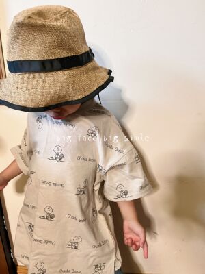 满印小狗 燕麦色短袖棉百搭夏季T恤110-140