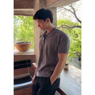美式冰丝包芯纱针织polo衫男凉薄修身短袖卫衣休闲工装线衣保罗衫