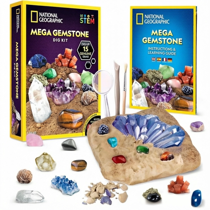 正版国家地理Mega Gemstone Dig Kit儿童STEM宝石挖掘套装