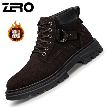 零度冬季新款加绒保暖防滑工装户外靴反绒皮真皮高帮马丁靴男靴鞋