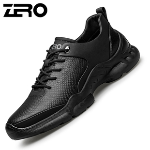意大利零度男鞋春季新款压花纹真皮轻便透气厚底防滑运动休闲鞋