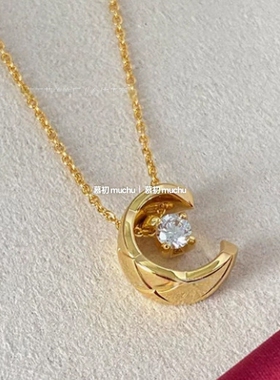 ｛慕初｝18K镀金菱形水冰月小金豆项链首饰轻奢高版本精致小众