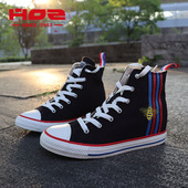 高帮内增高帆布鞋 女经典 款 HOZ新款 透气百搭休闲鞋 子黑小蜜蜂刺绣