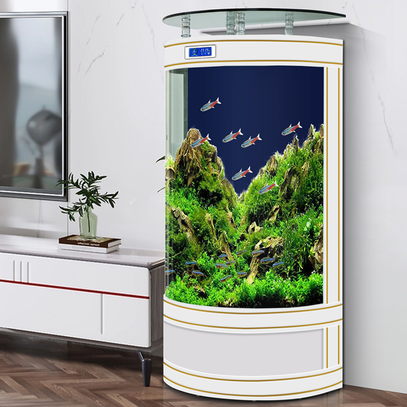 智能半圆形鱼缸客厅家用中大型生态金鱼缸玻璃落地式办公室水族箱