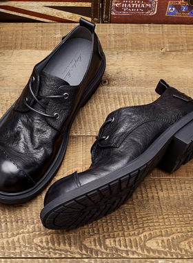 2026纯手工真皮大头休闲皮鞋男日系男鞋美式补丁潮流工装鞋发型师